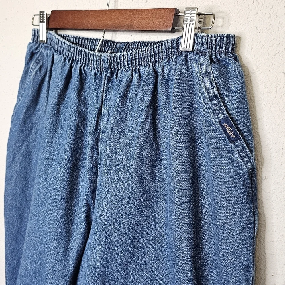 Chic Womens 16 Petite Elastic Waist Blue Jean Pull‎ On Pants High Rise Stretch